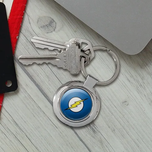 Vista 4 de Llavero con logotipo de The Flash Lightning Bolt con forma de perno de metal chapado en cromo
