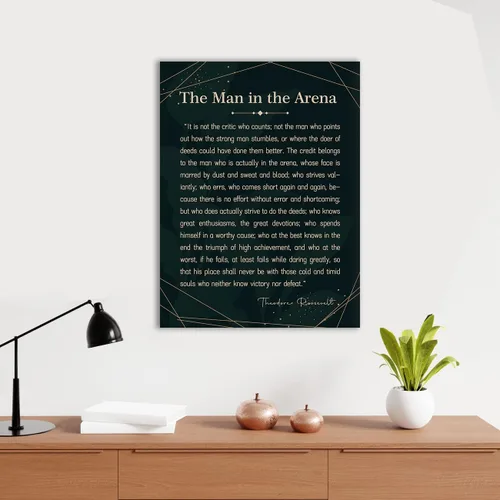 Vista 4 de Lienzo enmarcado con cita de Theodore Roosevelt, con texto en inglés "The Man in the Aren", póster con texto inspirador y competitivo del hombre