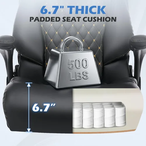 Vista 6 de Silla de oficina grande y alta de 500 libras, cómoda silla ejecutiva resistente con soporte lumbar ajustable para dolor de espalda, silla