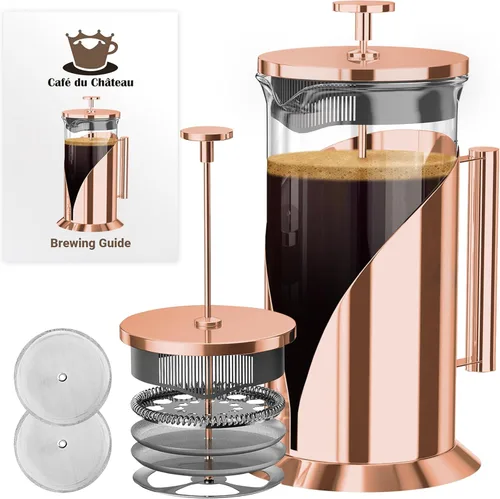 Vista 11 de Cafe Du Chateau Cafetera de prensa francesa de acero inoxidable de 34 onzas, prensa de café aislada fácil de usar con filtración de 4 niveles