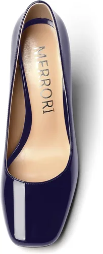 Vista 3 de MERRORI Zapatos de tacón alto y grueso para mujer, con puntera cuadrada, 4 pulgadas