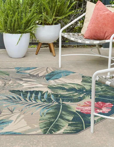 Vista 4 de Unique Loom Outdoor Botanical Collection - Alfombra Kula (4 pies 1 pulgada octágono multi/gris)