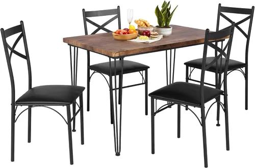Vista 8 de VECELO Mesa de desayuno de 3 piezas con altura de mostrador de pub con 2 taburetes de bar, juego de comedor para 2, marrón oscuro