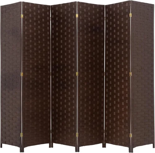 Vista 12 de PayLessHere Divisor de ambientes de malla de madera de 6 pies, tejido a mano, pantalla de división portátil plegable para interiores de 4 paneles