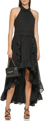 Vista 5 de Karl Lagerfeld Paris Womens Chiffon High-Low Maxi Dress with Ruffle Skirt and Mock Neck