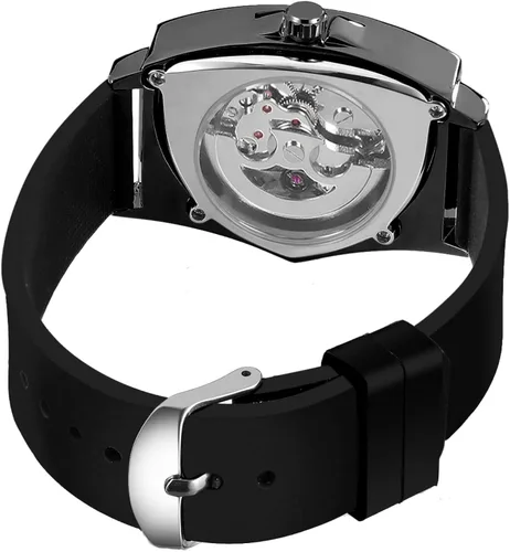 Vista 4 de FORSINING Reloj de pulsera mecánico triangular impermeable para hombre con correa de silicona