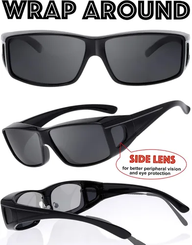 Vista 2 de The Fresh - Lentes de sol polarizados, de alta definición y envolventes para uso sobre anteojos - Estuche de piel para anteojos