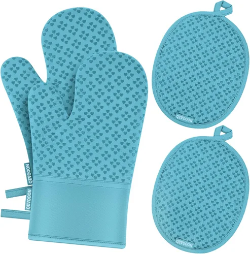 Vista 8 de Manoplas de horno y soportes para ollas 4 juegos, guantes de horno resistentes al calor de 500 ℉ y soporte para ollas, guantes de horno