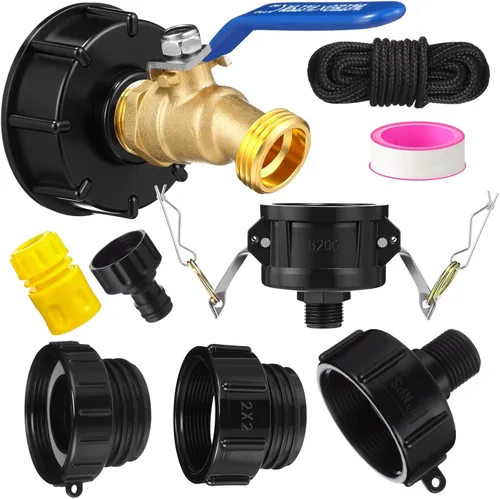 Vista 12 de Ibc Tote Adapter, Válvula Doble Azul, 3/4 '' macho Npt a 3/4 '' Ght Válvula Ibc para tanque de agua de 275-330 galones, válvula de grifo de manguera