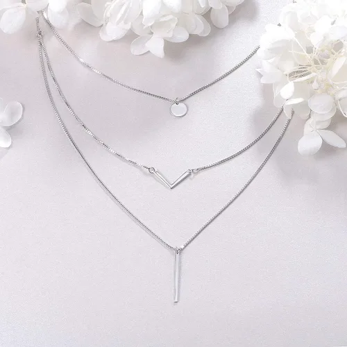 Vista 5 de DAOCHONG S925 Sterling Silver Triple Layer Pendant Choker Necklace for Women 162