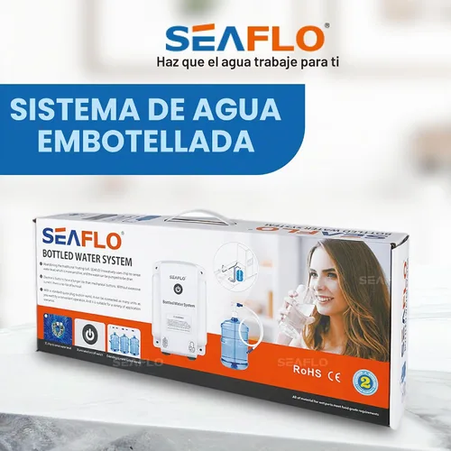 Vista 2 de SEAFLO Sistema de agua embotellada: práctico interruptor de encendido/apagado, tubo de descarga de 20 pies, enchufe de pared