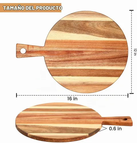 Vista 2 de Uiifan 3 tablas de cortar de madera de acacia con mango de varios tamaños