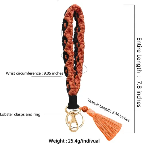 Vista 2 de Llavero de pulsera hecho a mano para mujer con llavero de macramé para llaves, llavero resistente para llaves de coche