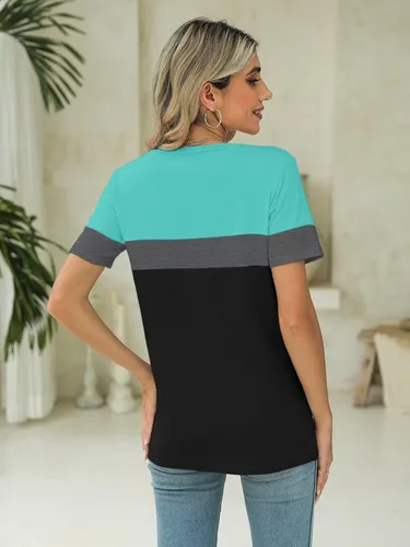 Vista 4 de Minetom Camisetas de manga corta con cuello en V para mujer, camisetas casuales de verano