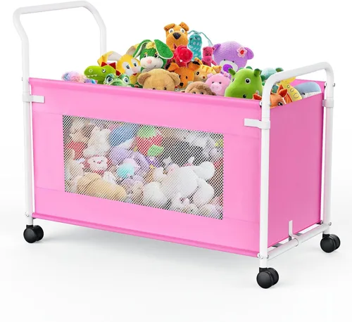 Vista 11 de KEEGH Caja de juguetes extragrande para niños con ruedas giratorias de 360°, baúl de juguetes resistente para niños y niñas, organizador