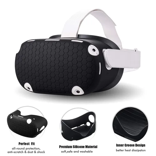 Vista 4 de Compatible with Meta Oculus Quest 2 Accessories Lengthening Controller Grip Cover with Battery Opening VR Shell Cover Silicone face Cover