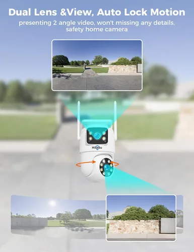 Vista 9 de Hiseeu 2 Pack Cámara de seguridad inalámbrica 5G/2.4G WiFi Cámara PTZ de doble lente para exteriores con seguimiento de movimiento, versión