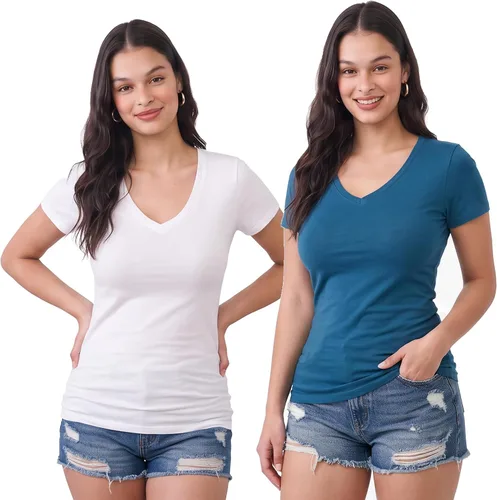 Vista 9 de Emmalise Camiseta de manga corta para mujer, cuello en V, tallas junior y plus