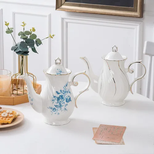 Vista 8 de Tetera de cerámica Agyiuns, tetera de porcelana con tapa, 38.8 Oz para té, leche, café, té de flores (Azul)