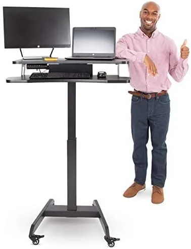 Vista 6 de Stand Steady Cruizer Premier - Escritorio eléctrico con ruedas, altura ajustable, escritorio de pie móvil con ruedas, bandeja para teclado, control