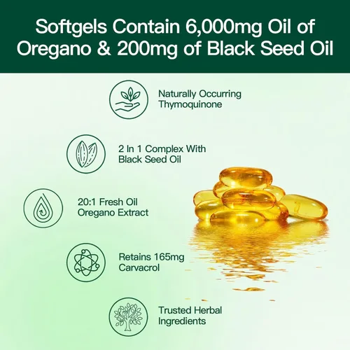 Vista 3 de VivoNu Aceite de orégano con aceite de semilla negra, aceite equilibrado de cápsulas de orégano, cápsulas blandas de aceite de orégano orgánico, sin