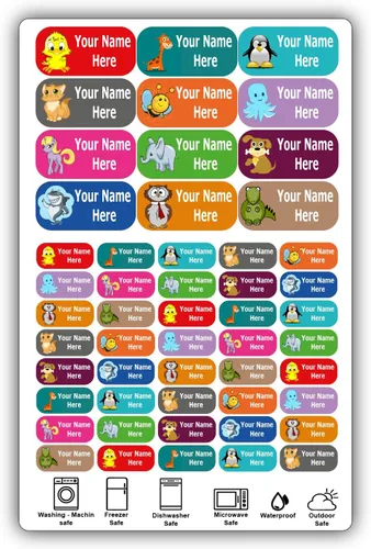 Vista 9 de 126 Etiquetas de Nombre Personalizadas – Diseños de Iconos para Niños, Niñas y Niños. Etiquetas Impermeables para Escuela, Guardería y Campamento.