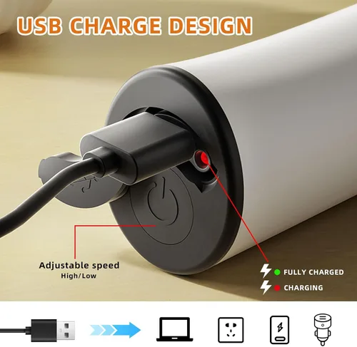 Vista 3 de Espumador de leche eléctrico recargable de mano con tapa, varita espumadora de café, mezclador de bebidas de mano con 2 batidores desmontables