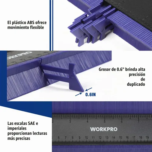 Vista 3 de WORKPRO Kit combinado de herramientas de medición de ángulo de 10 "y 6 lados, duplicador de medidor de contorno de forma plástica, regla de medición