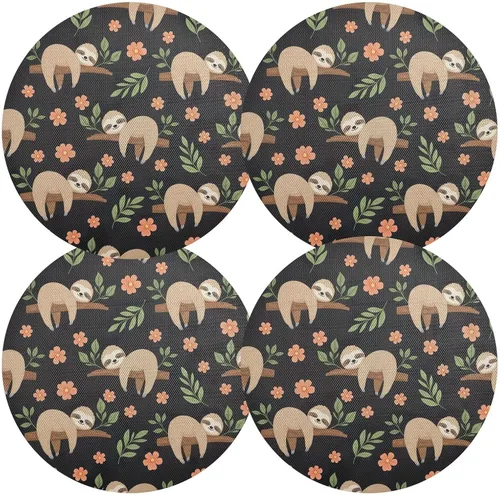 Vista 2 de Cute Sloths Black Round Placemat, Washable Heat Protecting Placemats for Kitchen one sizex1