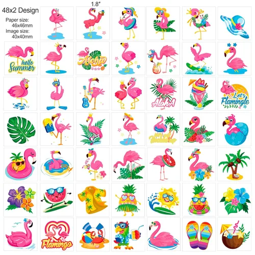 Vista 3 de HOWAF 96 tatuajes temporales de flamenco de verano para niños, suministros de fiesta de flamenco, tatuajes para niñas, decoraciones de fiesta