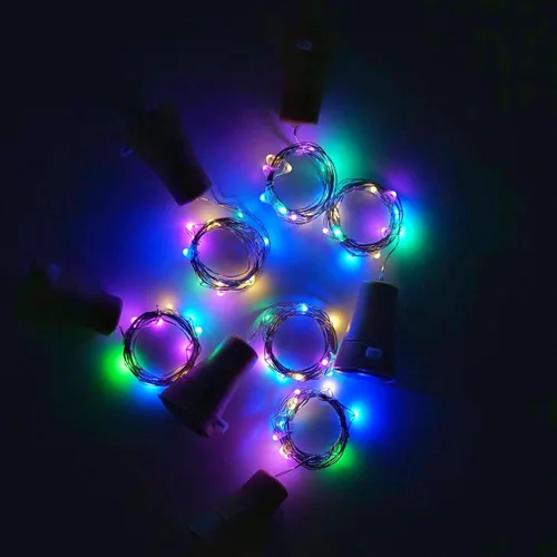 Vista 4 de Paquete de 10 luces solares para botellas de vino, 10 luces LED impermeables con forma de corcho de cobre para bodas, Navidad, exteriores