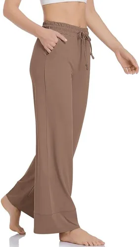 Vista 2 de TARSE Pantalones de yoga de pierna ancha para mujer, talla grande, pantalones palazzo, cintura alta, pantalones de pijama, pantalones casuales