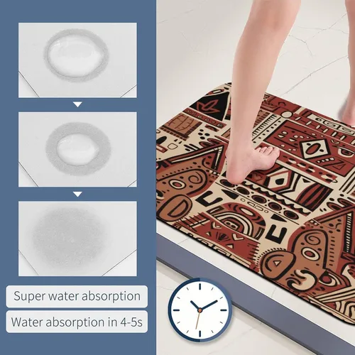 Vista 6 de Tapetes de baño para baño, color rojo, beige, marrón oscuro, patrón de tribu secreta, estilo bohemio, absorbente de agua, antideslizante, alfombra