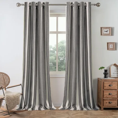Vista 15 de DriftAway Chris Linen - Cortinas opacas con capa térmica y reductora de sonido, 63 pulgadas de largo para dormitorio, cortinas estampadas a rayas