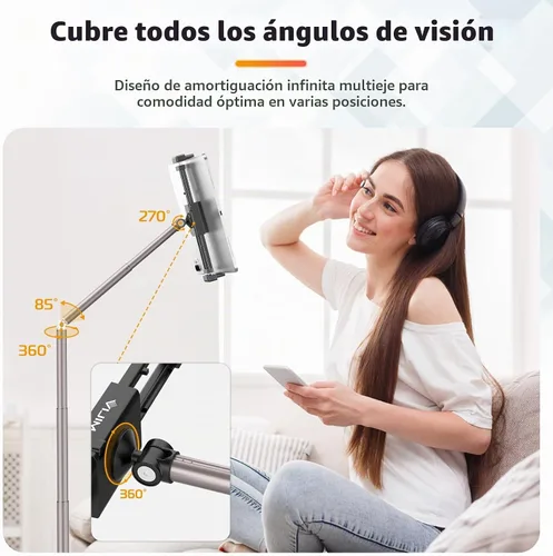Vista 4 de VIJIM Soporte de piso para tableta, soporte de teléfono para grabación, soporte ajustable para teléfono celular y tableta para piso, compatible