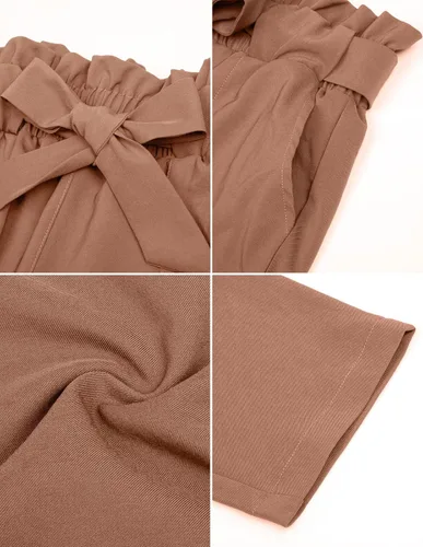 Vista 5 de KANCY KOLE - Pantalones paper bag de cintura alta y con bolsillos para mujer, con lazo, estilo casual, pantalones hasta el tobillo de la talla S a