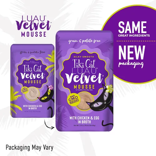 Vista 4 de Tiki Cat Luau Velvet Mousse, pollo y huevo en caldo, nutrición completa para una dieta equilibrada, comida húmeda para gatos para todas las etapas