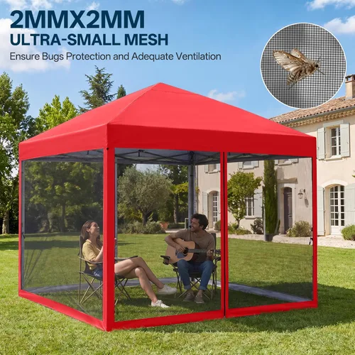 Vista 3 de MASTERCANOPY Toldo desplegable para exteriores de fácil instalación con paredes de malla (8 x 8 pies, rojo) Silver‑coated Waterproof UV‑blocking
