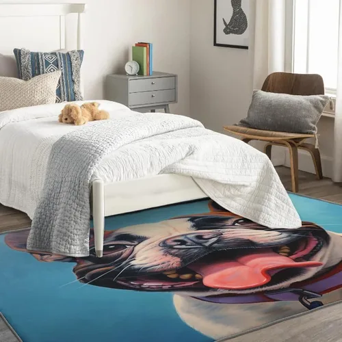 Vista 2 de Alfombras lavables para sala de estar, dormitorio, alfombra de bulldog francés y decoración del hogar, alfombra divertida para perros de 5 x 8 pies