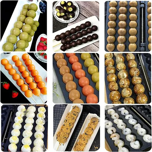 Vista 8 de Máquina para hacer brochetas de bola, Máquina para hacer gofres Takoyaki, antiadherente Takoyaki Codorniz Huevo Pinchos Bandeja para hornear