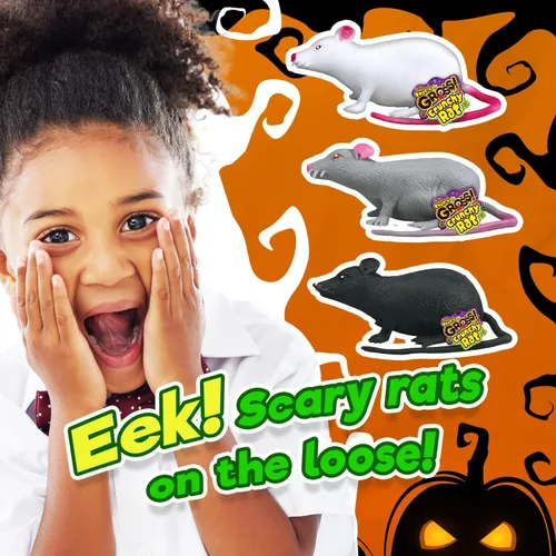 Vista 6 de JA-RU Juguete de rata crujiente y gruesa (paquete de 1) juguete de ratón elástico, blando y asqueroso. Juguete aterrador de Halloween para niños.
