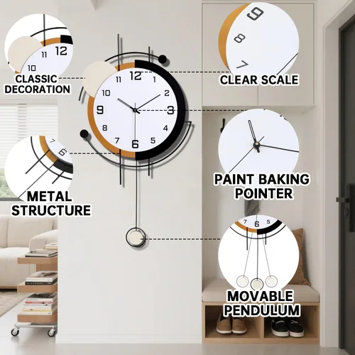 Vista 2 de Dankeit Reloj de pared con péndulo, cuarzo de calidad silenciosa, funciona con pilas, reloj de pared grande para sala de estar, cocina, hogar, baño