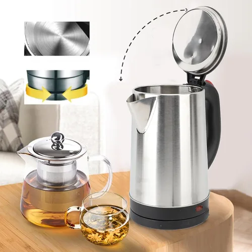 Vista 2 de Tetera eléctrica, hervidor eléctrico de acero inoxidable 304 de 2.5 L, caldera de agua de ebullición rápida con apagado automático, base giratoria