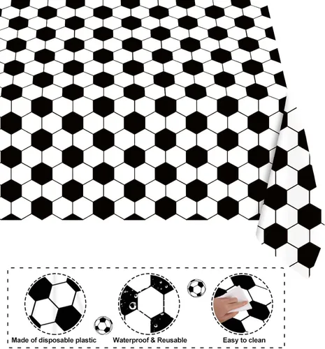 Vista 4 de Smilelife Paquete de 4 manteles de fútbol desechables para fiesta de fútbol, decoraciones de cumpleaños, suministros de fiesta, 54 x 108 pulgadas