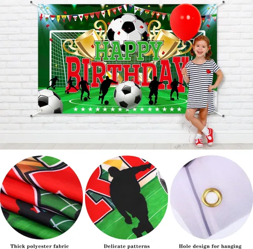 Vista 3 de durony Fondo de fiesta de fútbol para decoración de fiesta temática deportiva, pancarta de fútbol de feliz cumpleaños, decoración para colgar
