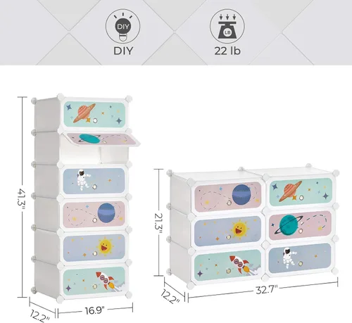 Vista 3 de SONGMICS Zapatero para niños con puertas, organizador de almacenamiento apilable de 6 ranuras, armario de plástico, juguetes, libros, ropa, 12.2 x