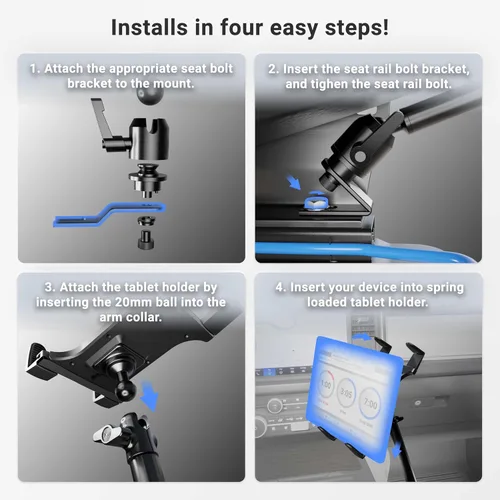 Vista 8 de ARKON Soportes – Soporte para tablet de riel de asiento de coche Resistente para coche/camión Ángulo y altura ajustables Fácil instalación