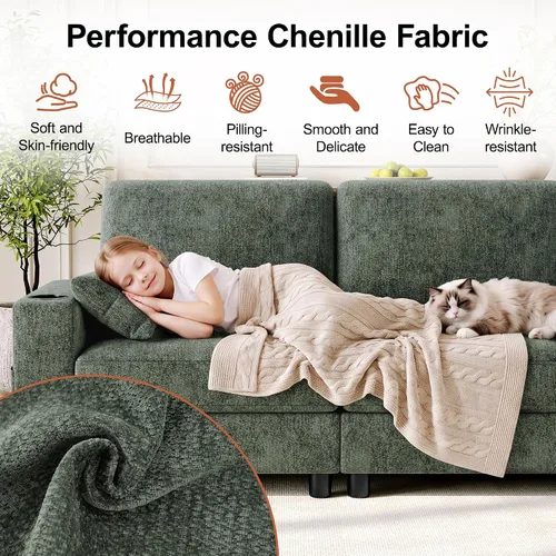 Vista 6 de Vipbear Sofá modular en forma de L de 72 pulgadas, cómodo sofá biplaza de felpilla de 2 plazas con otomana y almohadas móviles, sofá modular Verde