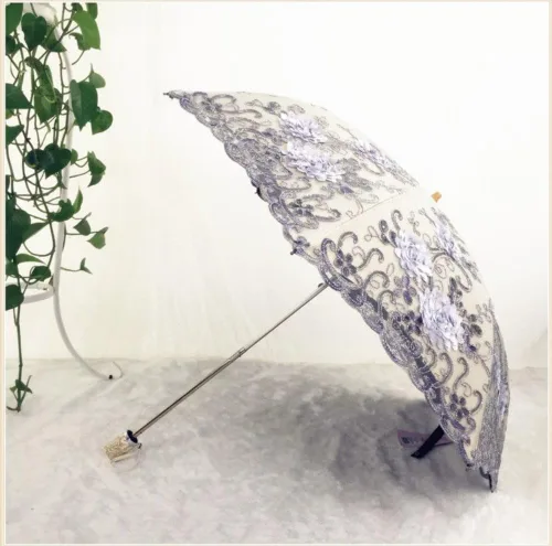 Vista 3 de Honeystore Sombrilla bordada con flor 3D plegable UV con encaje clásico