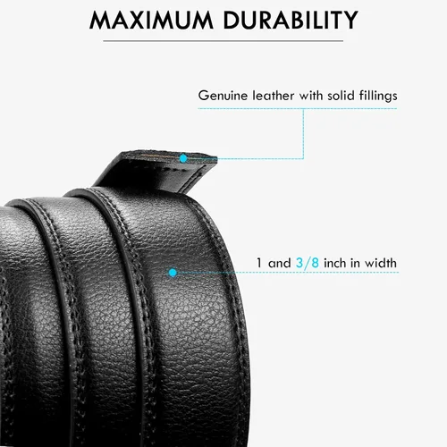 Vista 3 de BOSTANTEN Cinturón de cuero con trinquete para hombre con hebilla ajustable deslizante, corte para adaptarse, Negro